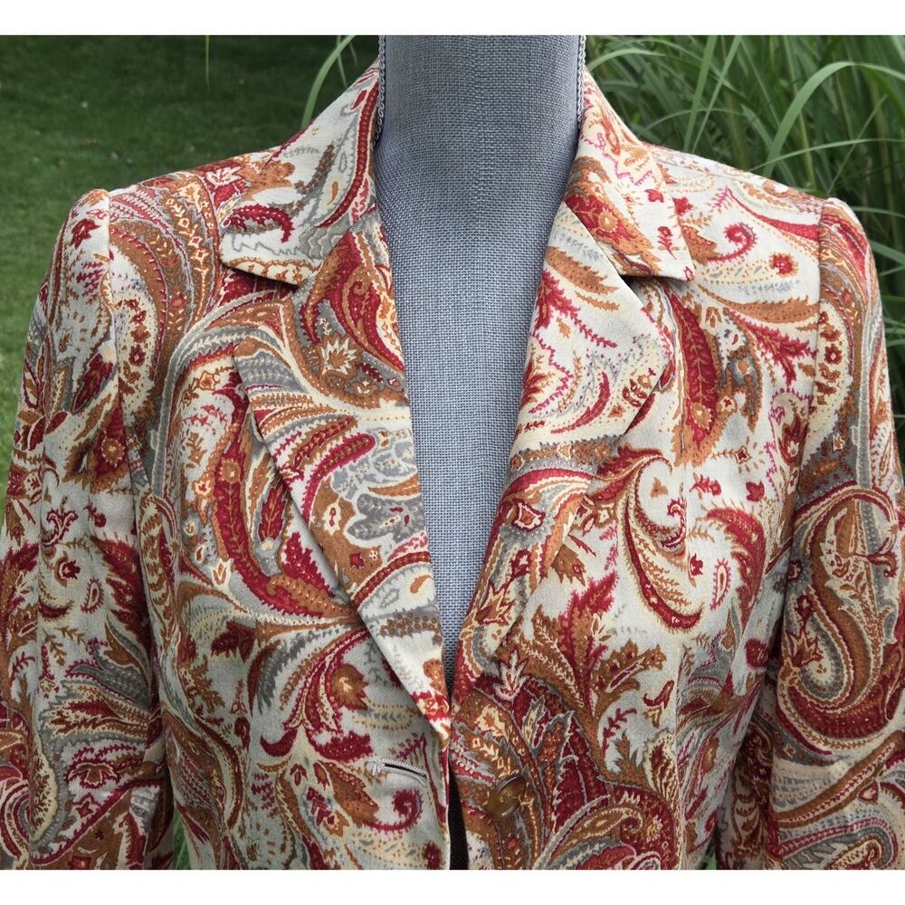 Vintage 90s Linda Allard Ellen Tracy Paisley Wool Blend Blazer Size 2 - Picture 5 of 10